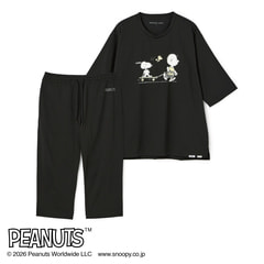 AOKI＆PEANUTSコラボ リカバリーケアプラス ルームウェア 五分袖Tシャツ＆七分丈パンツ 上下セット ユニセックス AOKIの疲労回復リカバリーウェア