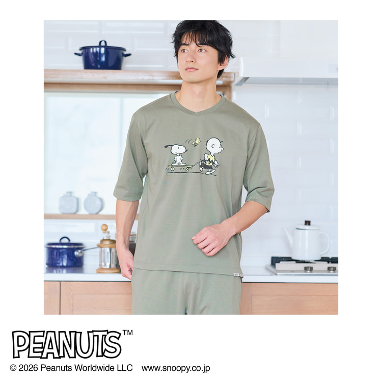 AOKI＆PEANUTSコラボ リカバリーケアプラス ルームウェア 五分袖Tシャ