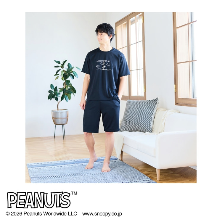 AOKI＆PEANUTSコラボ リカバリーケアプラス ルームウェア メッシュ 半