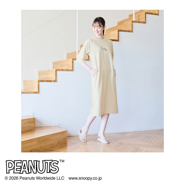 新品AOKI & PEANUTS コラボ AOKIの疲労回復リカバリーウェア AOKI＆PEANUTSコラボ リカバリーケアプラス ルームウェア 五分袖 チュ